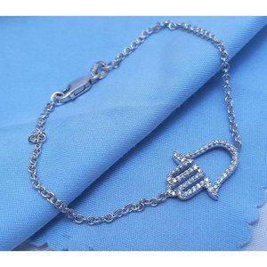 Unique 14K Solid White Gold Designer Diamond Hamsa Cable Link Bracelet 6.25" L